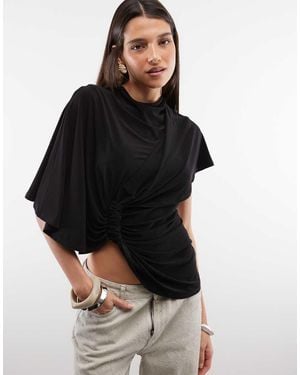 ASOS Asymmetric Drape Detail Knot Detail Slinky Top - Black