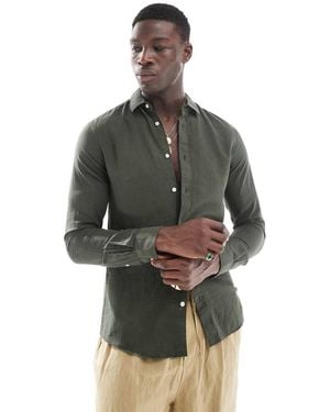 Only & Sons Linen Mix Long Sleeve Shirt - Grey