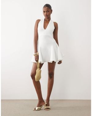 ASOS Plunge Neck Structured Full Skirt Mini Dress - Natural