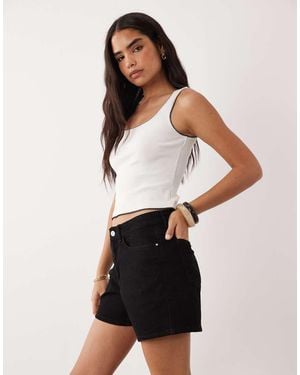 Vila Pantalones Cortos Vaqueros Negros De Talle Alto - Blanco