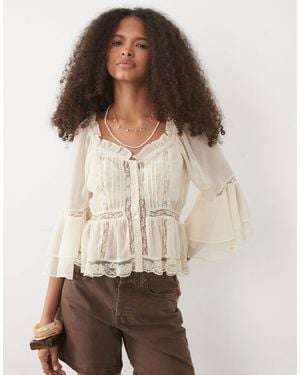 Miss Selfridge Chiffon And Lace Blouse - Natural