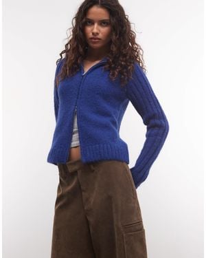 Weekday Cardigan aus wollmix mit reißverschluss und kapuze - Blau
