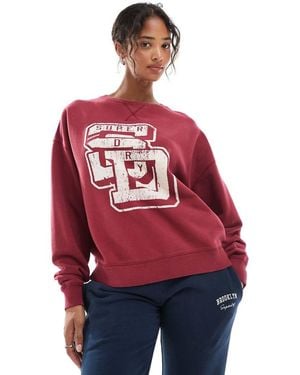 Superdry Athletic Essentials Relaxed Flock Crew Sweatshirt - Red