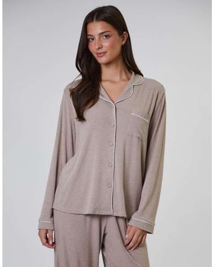 Loungeable Pijama Clásico De Camisa De Manga Larga Y Pantalones Largos De Canalé De - Gris