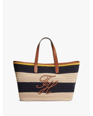 Tommy Hilfiger Woven Stripe Logo Appliqué Tote Bag - White