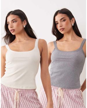ASOS Confezione Da 2 Top Canottiera Del Pigiama Con Finiture - Grigio