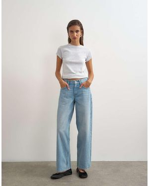 TOPSHOP Jeans Comodi A Vita Bassa Lavaggio Candeggiato Con Cinturino - Bianco