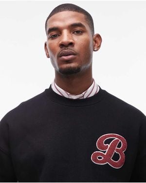 TOPMAN Sweatshirt Van Zware Stof Met Oversized Pasvorm En Letterborduursel Van Chenille - Zwart
