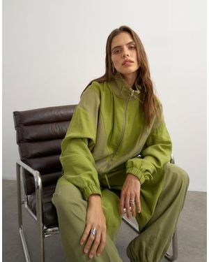 TOPSHOP Co Ord Colour Block Funnel Neck Track Jacket - Green
