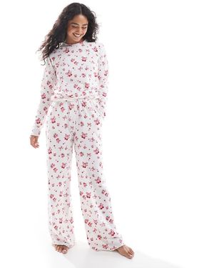 Threadbare Bow Print Long Sleeve Pyjama Set - Pink