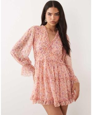 Vila Tiered Frill Trim Mini Dress - Pink