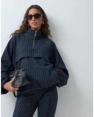 ASOS Oversized trainingsjacke mit halbem reißverschluss, nadelstreifen-jersey, co-ord - Blau