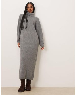 Vila Roll Neck Knitted Midi Dress - Grey