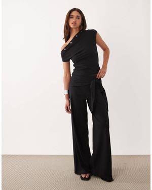 ASOS Co-ord Tie Waist Detail Wide Leg Trouser - Black