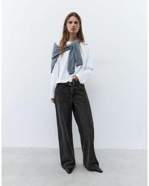Pull&Bear Jeans Met Wijde Pijpen En Lage Taille - Wit