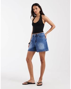 Object High Waisted Loose Fit Denim Shorts - Blue