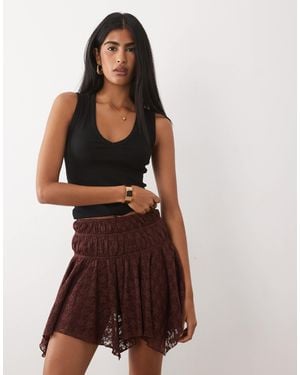 ASOS Asymmetric Lace Layered Mini Skirt - Brown