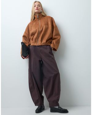 Vero Moda Zip Up Suede Look Bomber Jacket - Brown