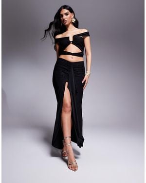 Missy Empire Slinky High Low Drape Front Maxi Skirt Co-ord - Black