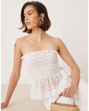 ASOS Shirred Mesh Bandeau Top - Natural