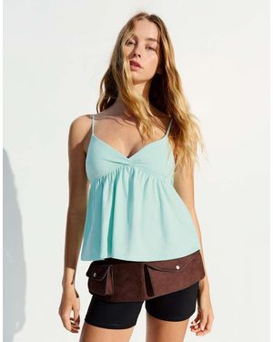 Bershka Ruffle Strap Top - Green