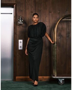 ASOS Asos Design Curve Quaterback Shoulder Maxi Dress With Exposed Corset - Black