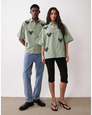 Sister Jane Camisa De Corte Cuadrado Con Adornos De Corazones De Mezcla De Algodón Maris De - Verde