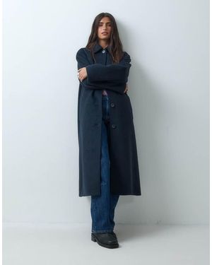 ASOS Longline Car Coat With Wool - Blue