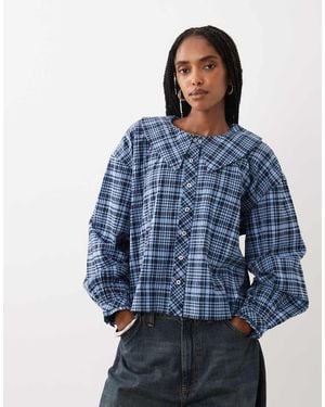 Jdy Camisa Con Detalle En El Cuello A Cuadros Azul Marino