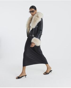 River Island Faux Fur Leather Biker Jacket - White