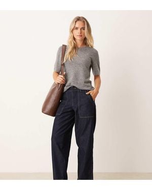 JDY Petite Sansa Stitch Detail High Waisted Barrel Jeans - Blue