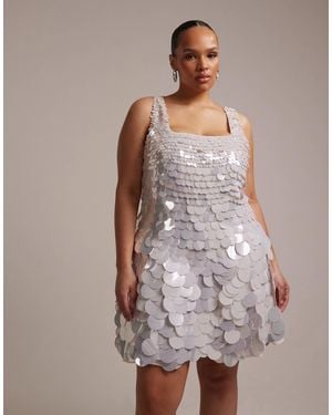 ASOS Asos Design Curve Bridal Large Disc Sequin Square Neck Mini Dress-white