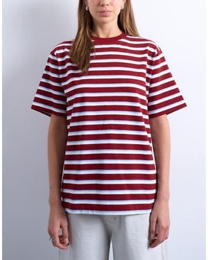 TOPSHOP T-Shirt A Maniche Corte Basic Premium Bordeaux A Righe - Rosso