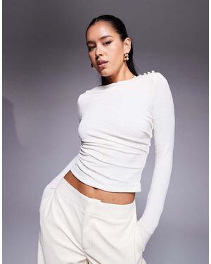 Princess Polly Luvinia Slinky Slash Neck Shoulder Button Detail Top - White