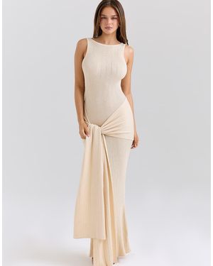 House Of Cb Akaia Champagne Draped Silky Knit Maxi Dress - Natural