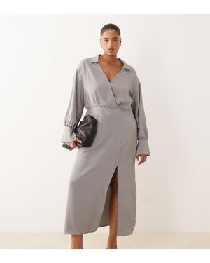 ASOS Asos Design Curve Draped Shirt Pencil Midi Skirt - Grey