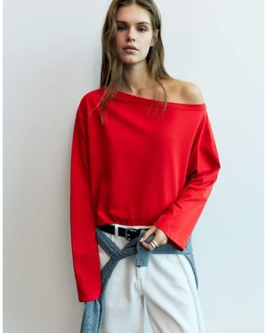 Pull&Bear Asymmetric Oversize T-shirt - Red