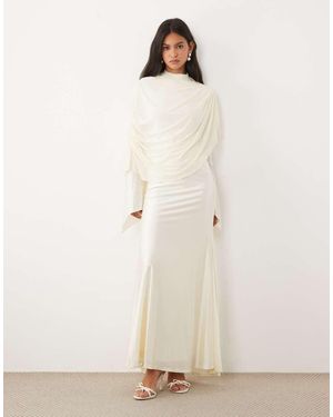 JW PEI Mesh High Neck Shawl Detail Maxi Dress - Natural