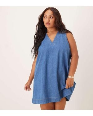 ASOS Asos Design Curve Denim V Neck Shift Dress - Blue
