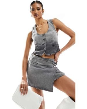 NA-KD X Chloe Monchamp Denim Waistcoat - Grey