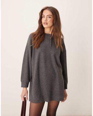 ASOS Vestito Corto Oversize Morbidissimo Mélange Con Collo Serafino - Grigio
