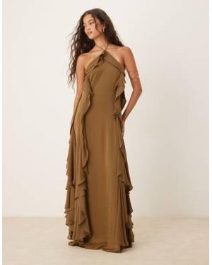 Six Stories Halter Ruffle Maxi Dress - Natural
