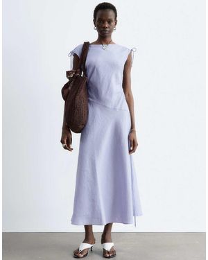 & Other Stories Linen Midi Dress With Asymmetric Hem - Purple
