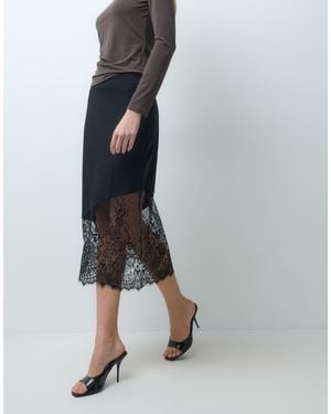 Jdy Falda Midi Asimétrica Con Bajo De Encaje En - Gris