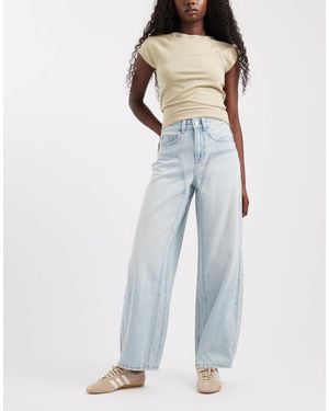 Vero Moda Zelda High Rise Barrel Leg Jeans With Seam Detail - Blue