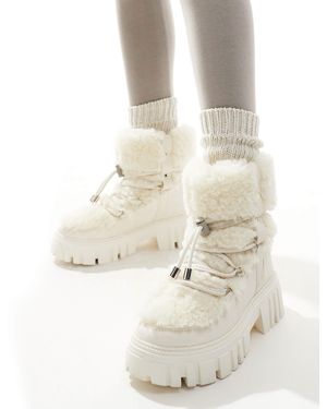 South Beach Faux Fur Chunk Lace Up Boot - White