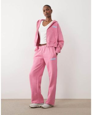Kaiia Cotton Rich Printed Logo Wide Leg Jogger Co-Ord - Pink