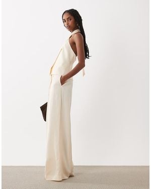 Mango Mariana Linen Mix Tailored Wide Leg Trousers - Natural