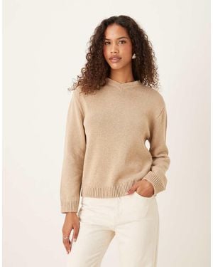ASOS Knit High V-neck Jumper - Natural