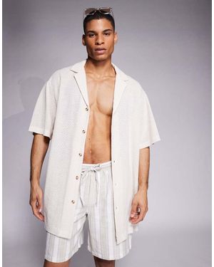 ASOS Boxy Oversized Deep Revere Textured Shirt - White